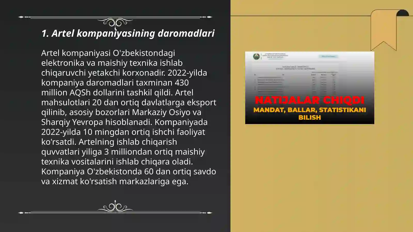 Artel kompaniyasining moliyaviy natijalari 3