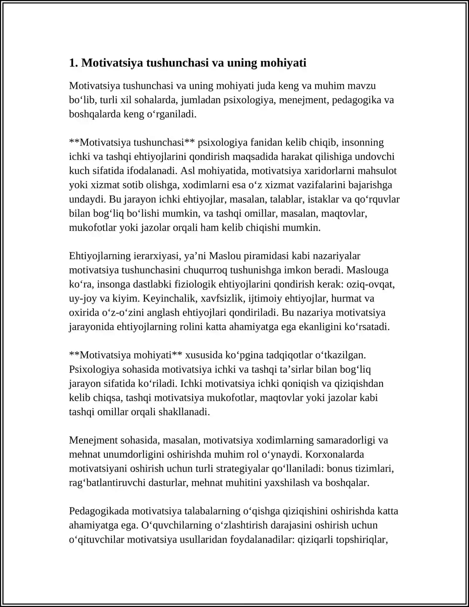 MOTIVLASHTIRISH TUSHUNCHASI. MOTIVLASHTIRISHNI BOSHLANGʻICH GʻOYALARI 3