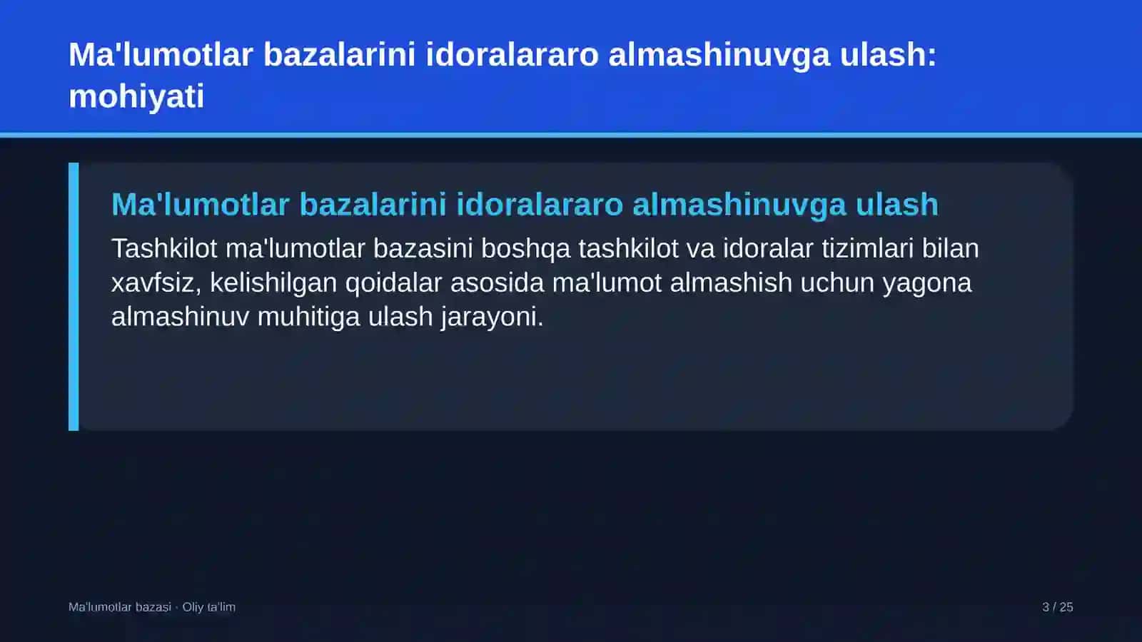 endokrinologiya dispanserlarida ma'lumotlar bazalarini idoralararo almashinuvga ulash 6272 3