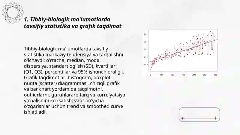 Tibbiy-biologik masalalarni echishda matematik statistika elementlaridan foydalanish, korrelyasion bogʻlanishlar va regressiya tenglamasi 3
