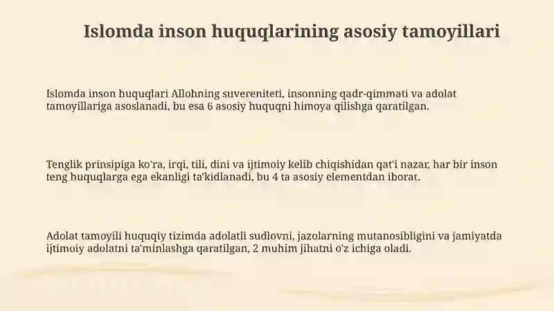 Islomda inson huquq va erkinliklarini ta'minlanishining o'ziga xos jihatlari 3
