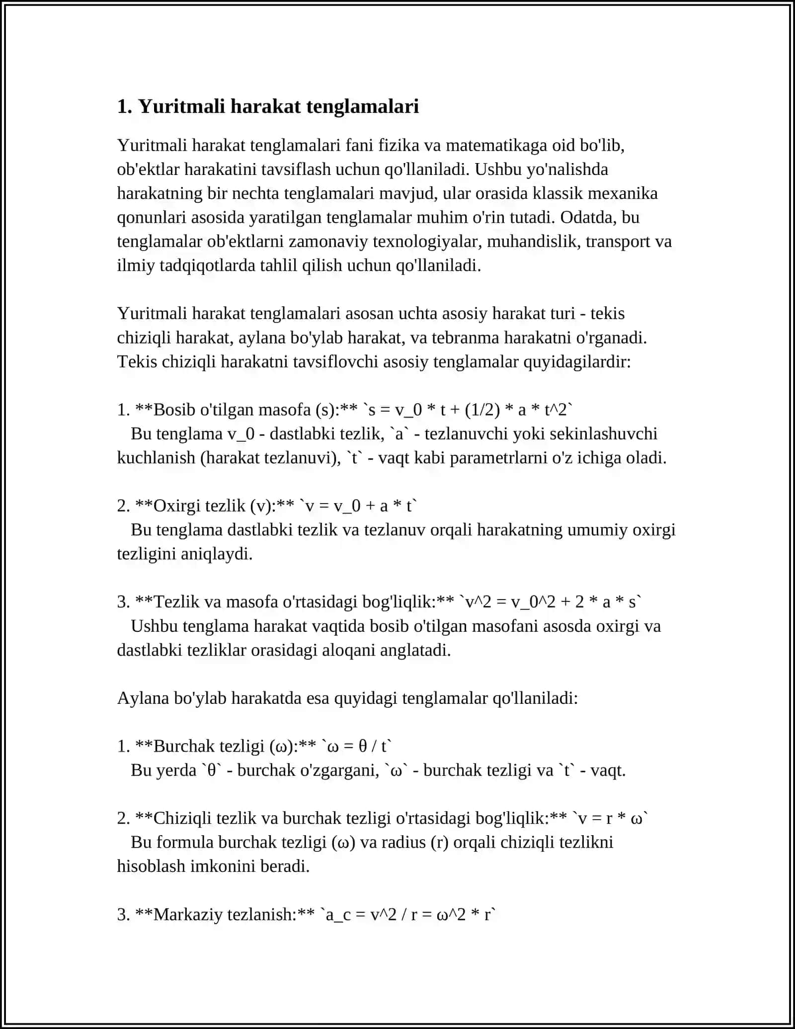 YURITMALARNING KINEMATIK HISOBI 3