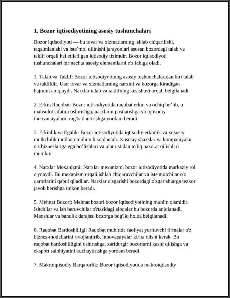 MUSTAQIL ISH Mavzu: BOZOR VA TAVAKKALCHILIK 3