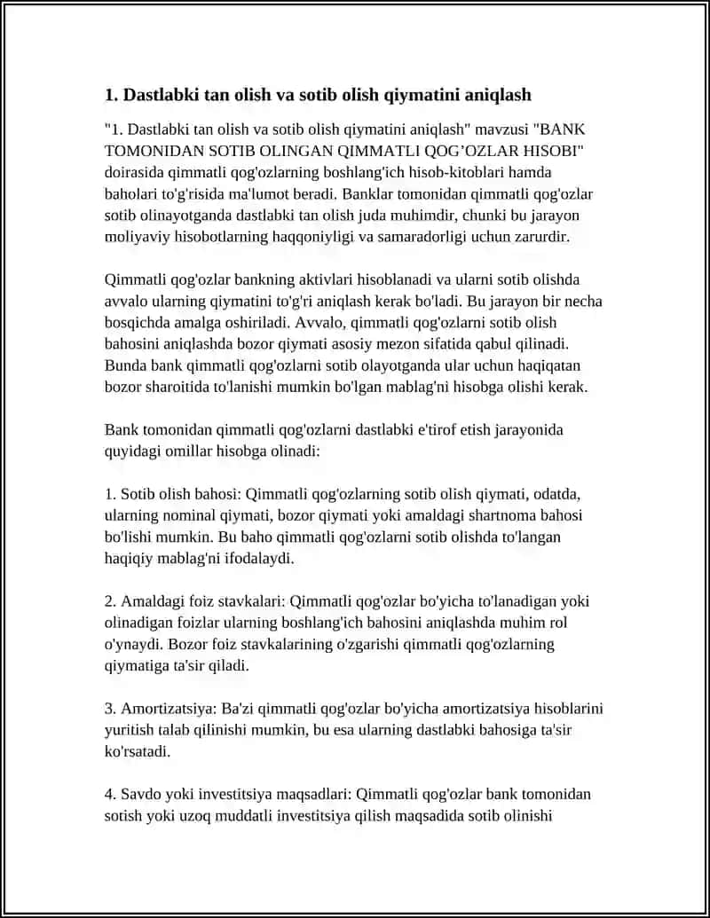 BANK TOMONIDAN SOTIB OLINGAN QIMMATLI QOG’OZLAR HISOBI 3