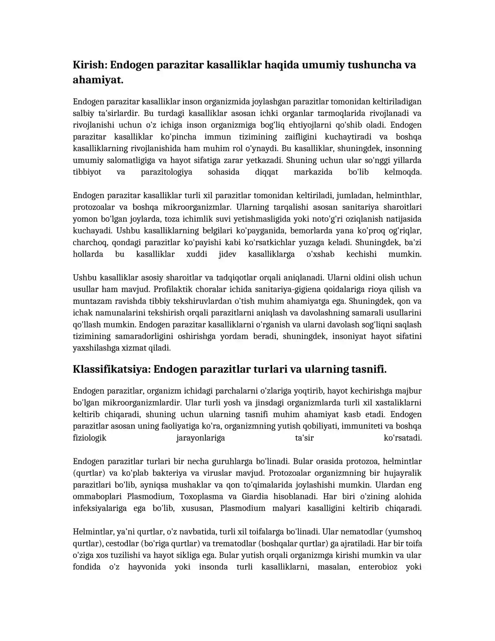 Endogen parazitar kasalliklar klassifikatsiyasi 3