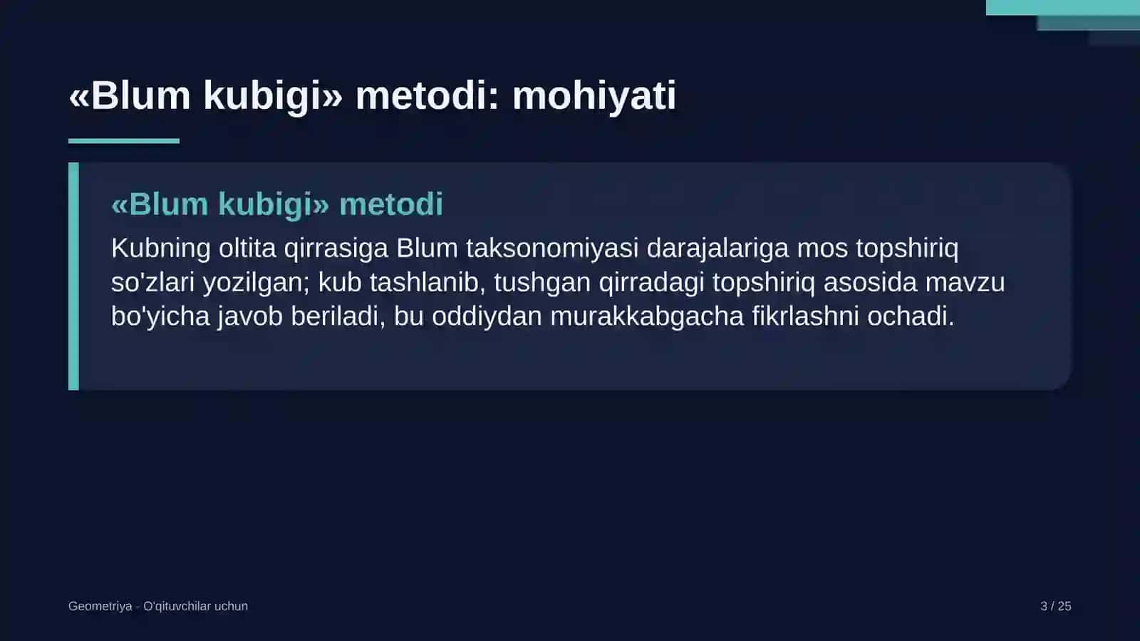 geometriya darslarida blum kubigi metodidan foydalanish 4265 3