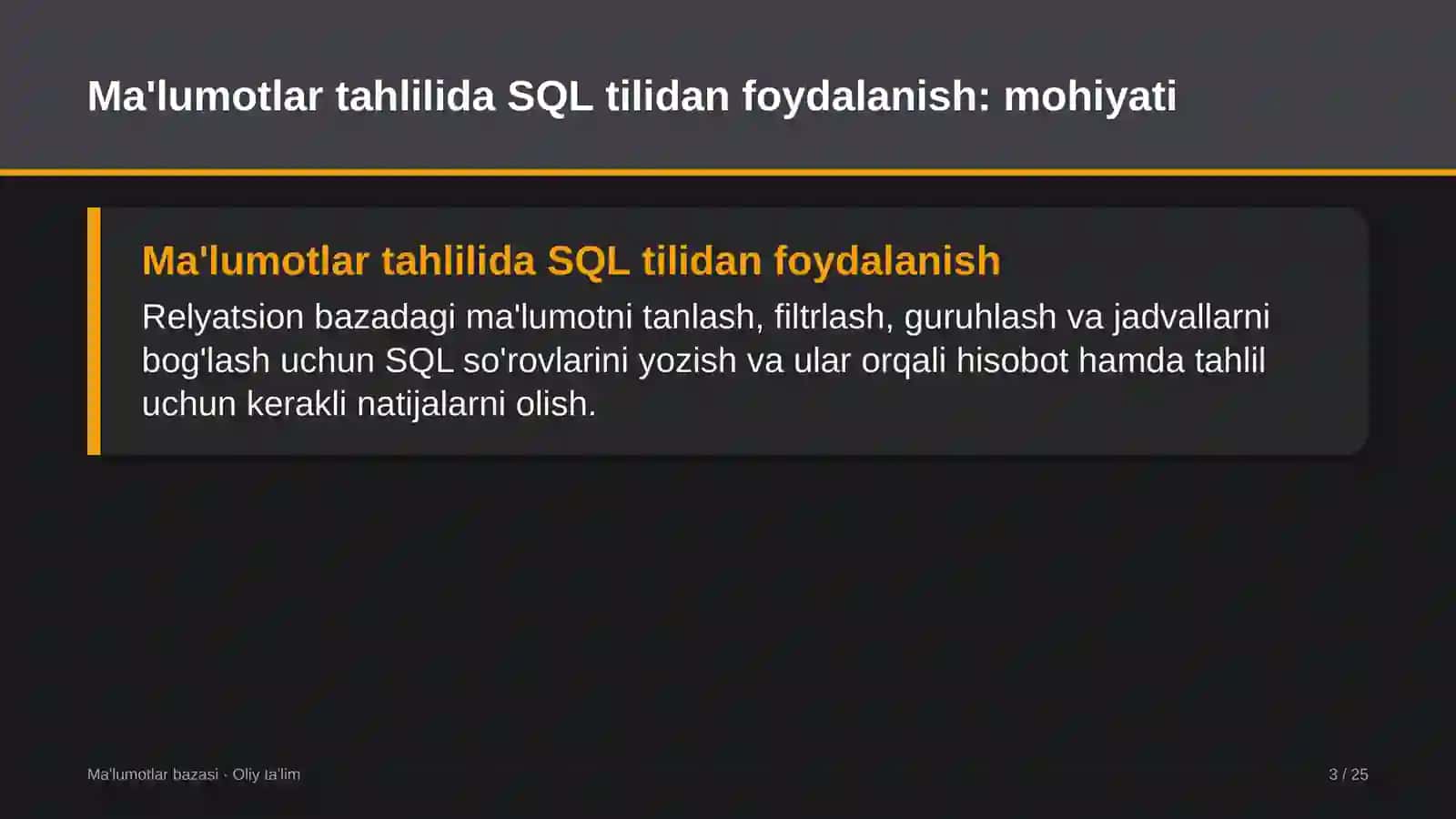 dorivor o'simliklar yetishtirishda ma'lumotlar tahlilida sql tilidan foydalanish 5476 3