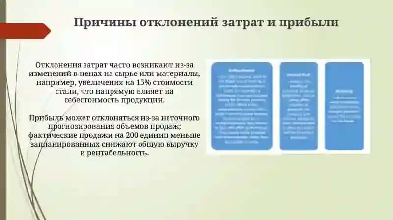 Основные направления учета и контроля отклонений затрат и прибыли 3