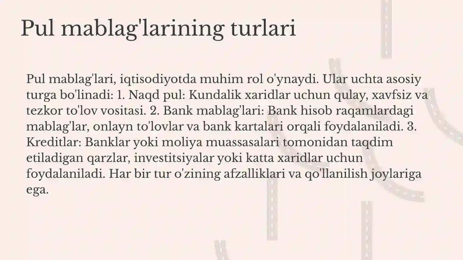 Pul mablag'larining turlari va qo'llanilishi 3