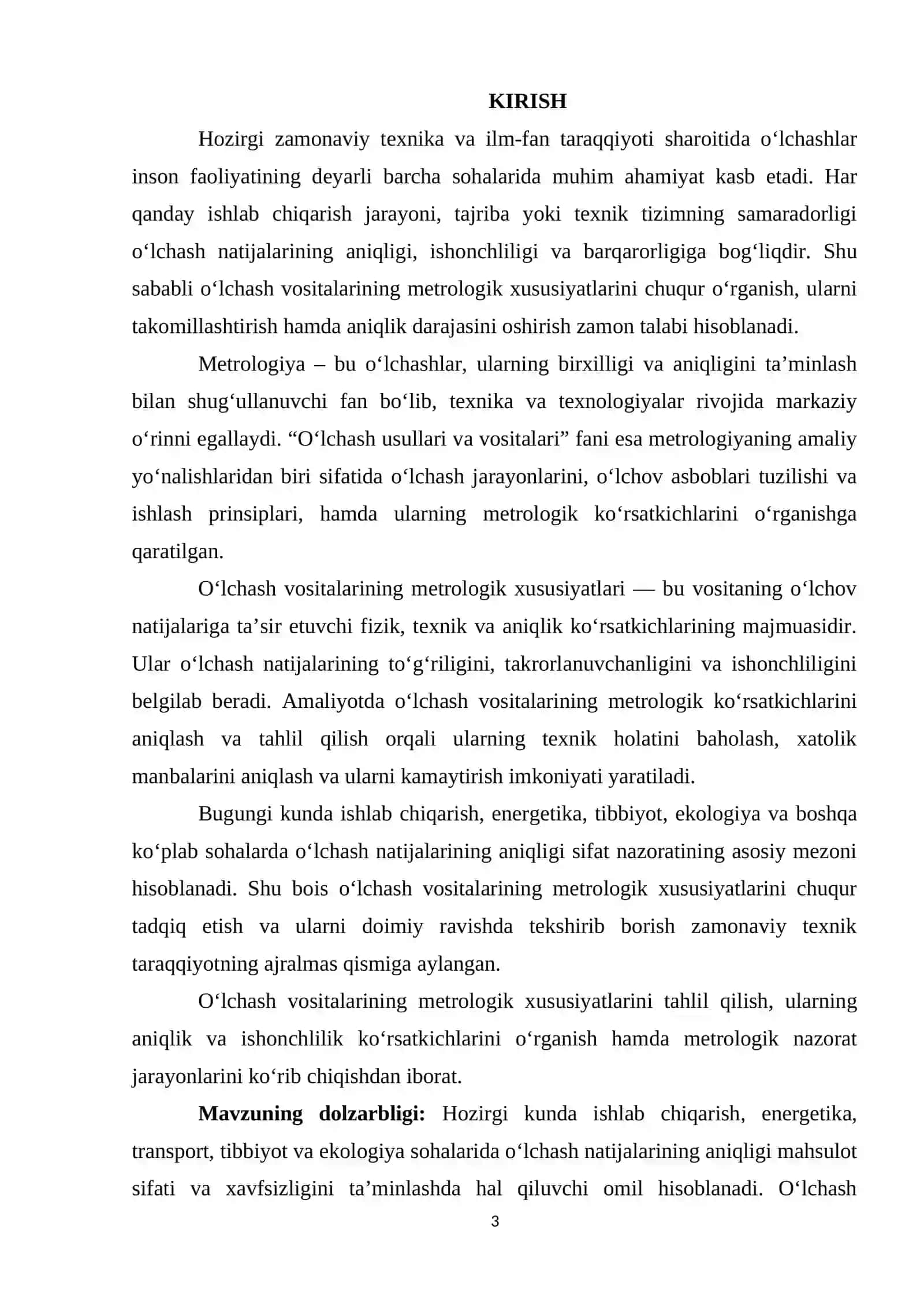 O‘LCHASH VOSITALARINING METROLOGIK XUSUSIYATLARINI TADQIQ QILISH. 3