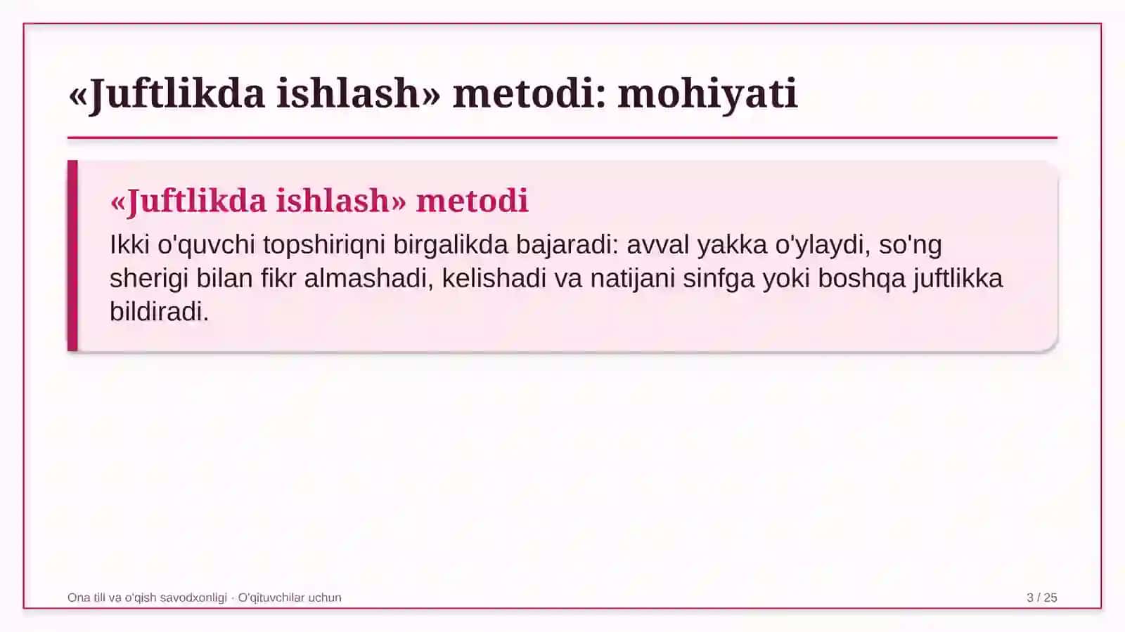 ona tili va o'qish savodxonligi darslarida juftlikda ishlash metodidan foydalanish 3543 3