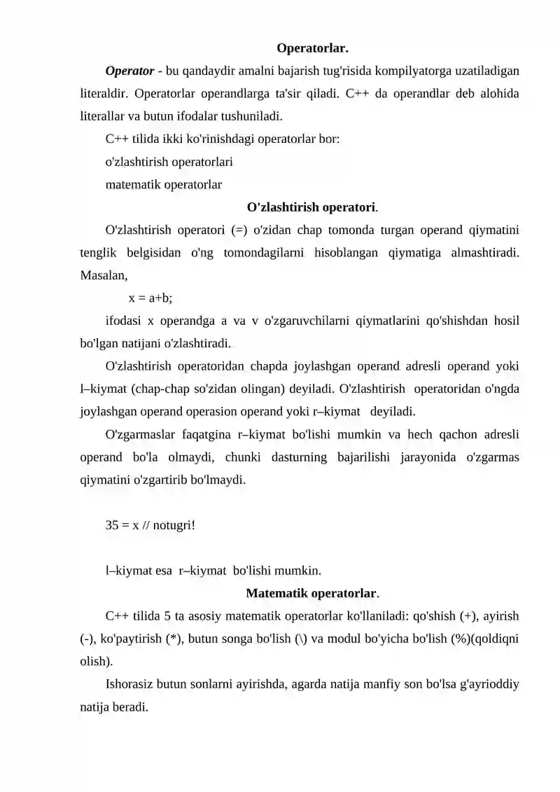 C++ DASTURLASH TILIDA TAKRORLOVCHI OPERATORLAR 3