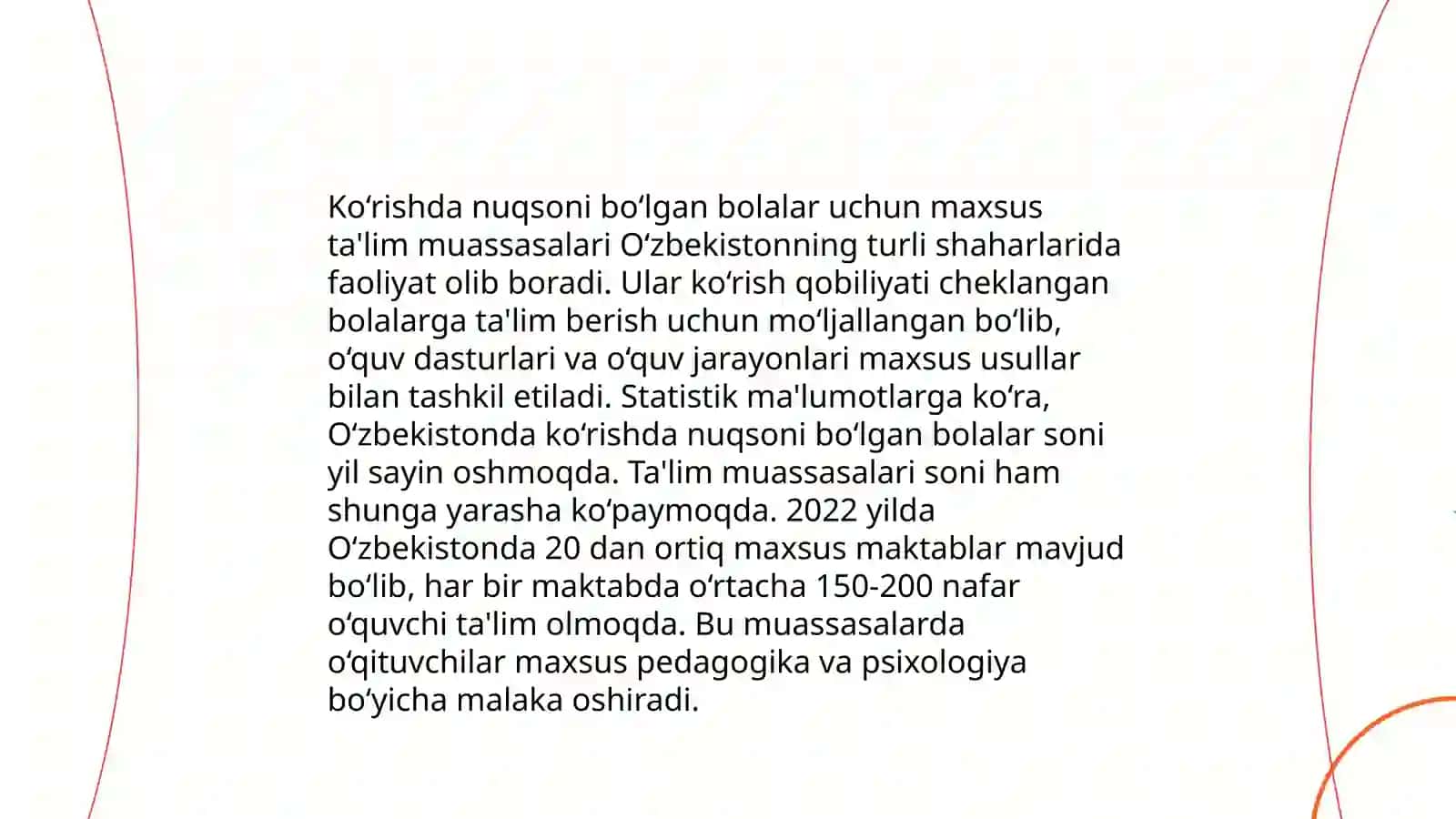 Ko'rishda nuqsoni bo'lgan bolalarda tarbiyaviy faoliyatni tashkil etish asoslari Muxtorova Orzigul 3