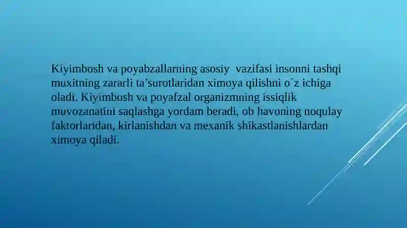 Kiyim boshlar va oyoq kiyimlari gigiyenasi. Kundalik turmushda foydalaniladigan sintetik polimer materiallardan tayyorlangan uy-ro‘zg‘or buyumlari, bog‘lov materiallari, idishlarni qo‘llash gigiyenasi 3