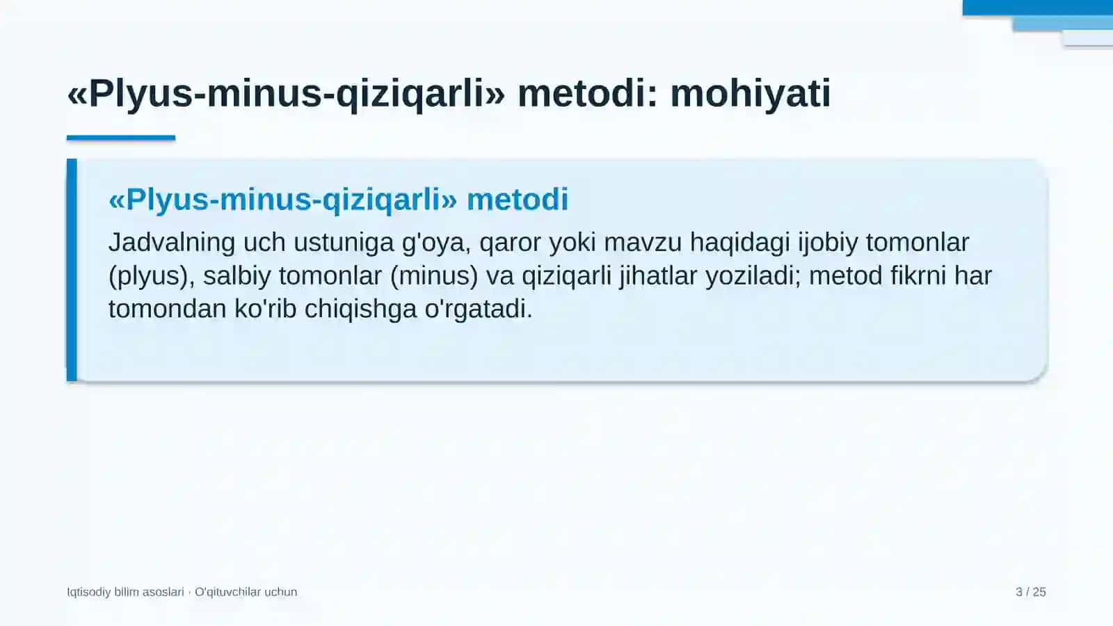 iqtisodiy bilim asoslari darslarida plyus minus qiziqarli metodidan foydalanish 6254 3