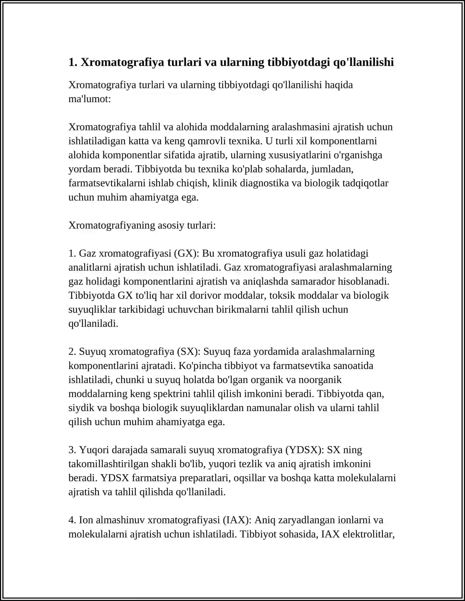 XROMOTAGRAFIYANING TIBBIY IZLANISHLARDAGI IMKONIYATLARI 3