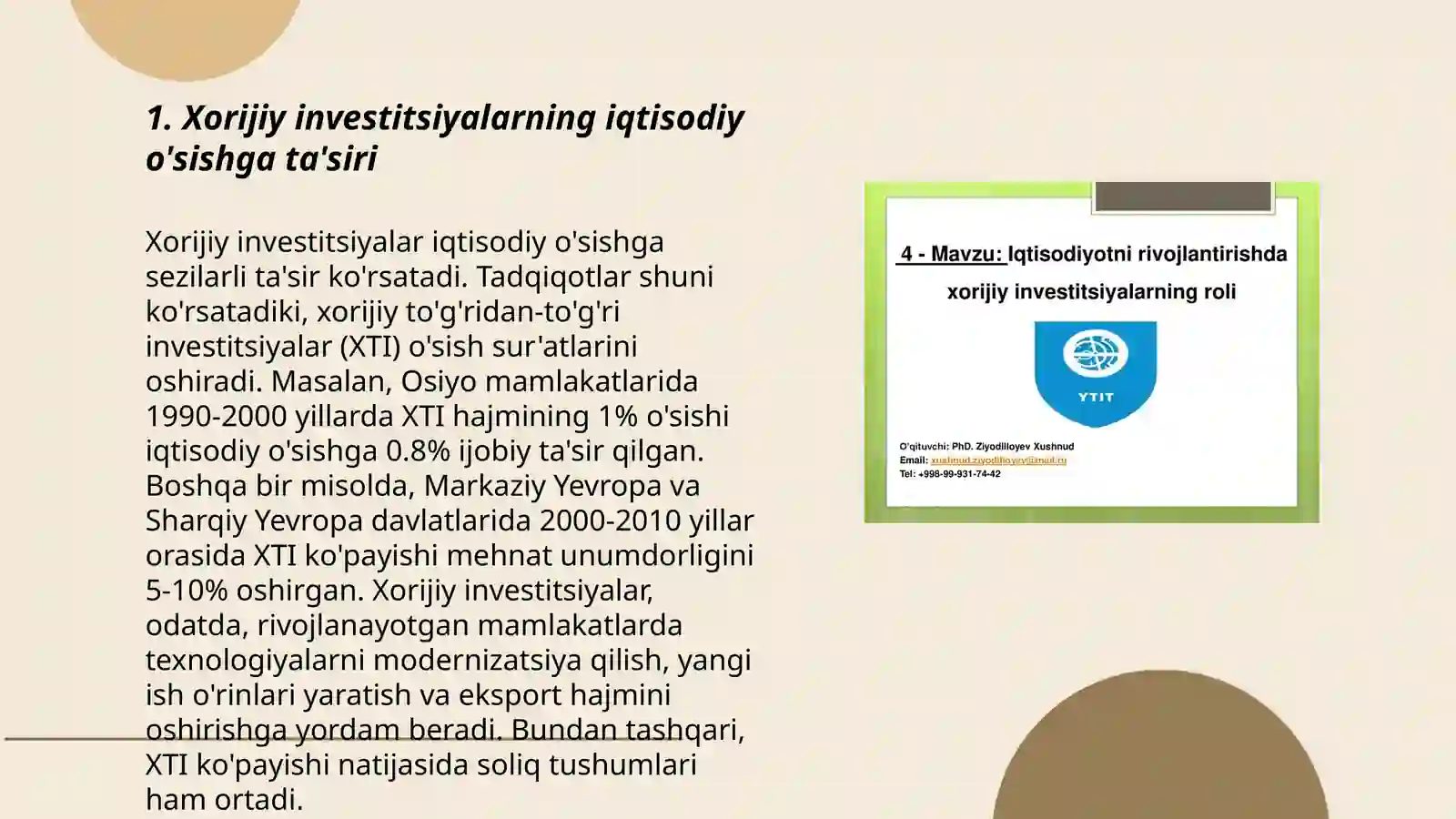 Xorijiy investitsiyalarning iqtisodiy samaradorligini aniqlash 3