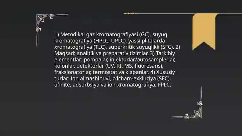 Kromatografiya uskunalari va ulardan biotexnologiyada foydalanish 3