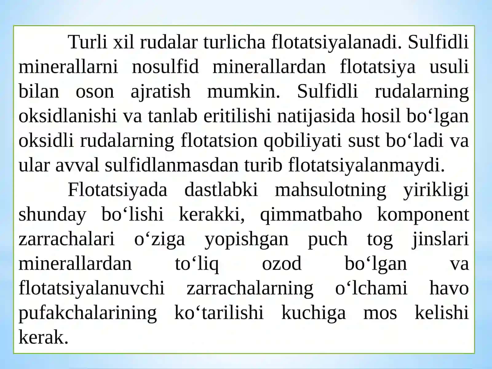 20-MA’RUZA. FLOTATSIYA JARAYONIGA TA’SIR ETUVCHI OMILLAR 3