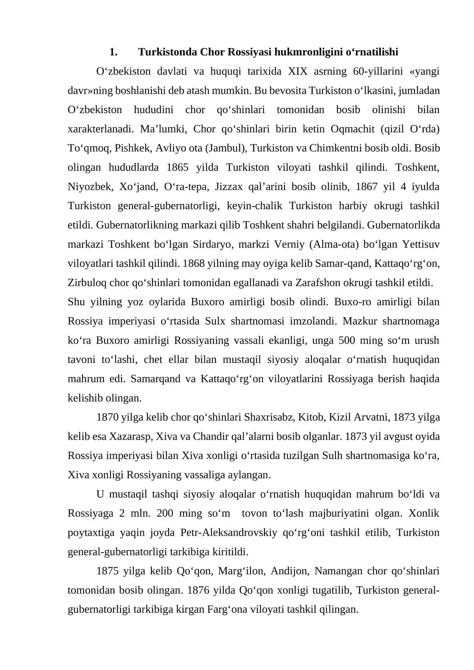 Chor Rossiyasining O’zbekiston hududini egallashi 3