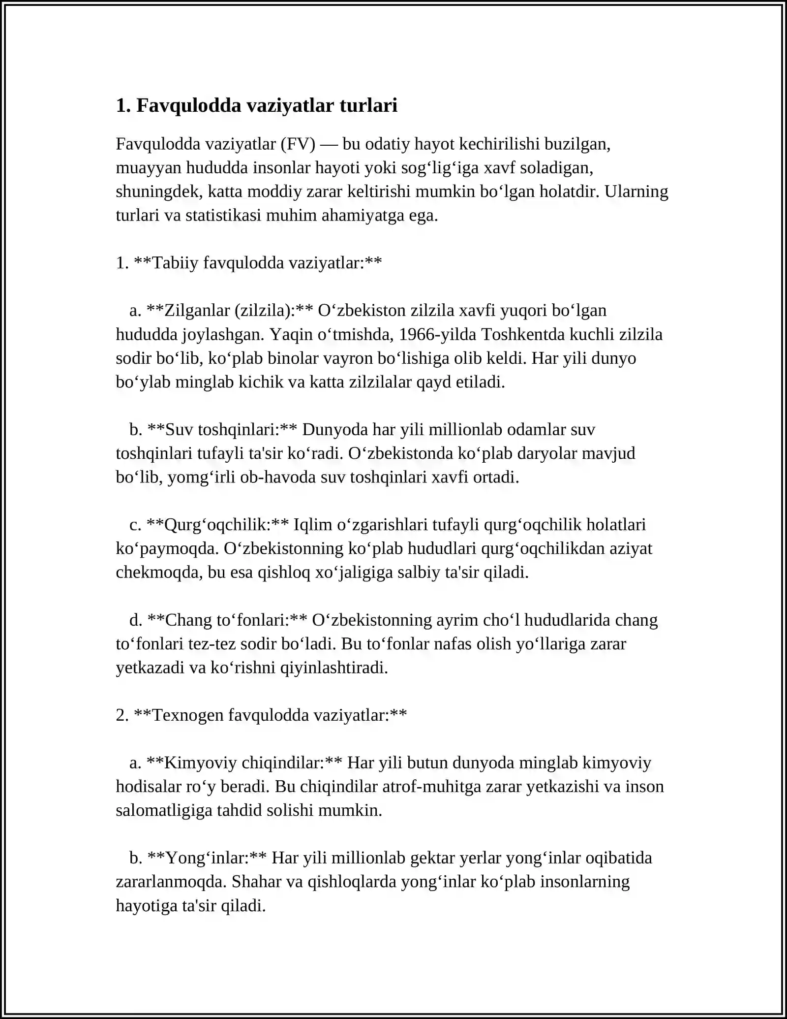 FAVQULODDA VAZIYATLAR TASNIFI, TAVSIFI VA ULARNING XUSUSIYATLARI 3