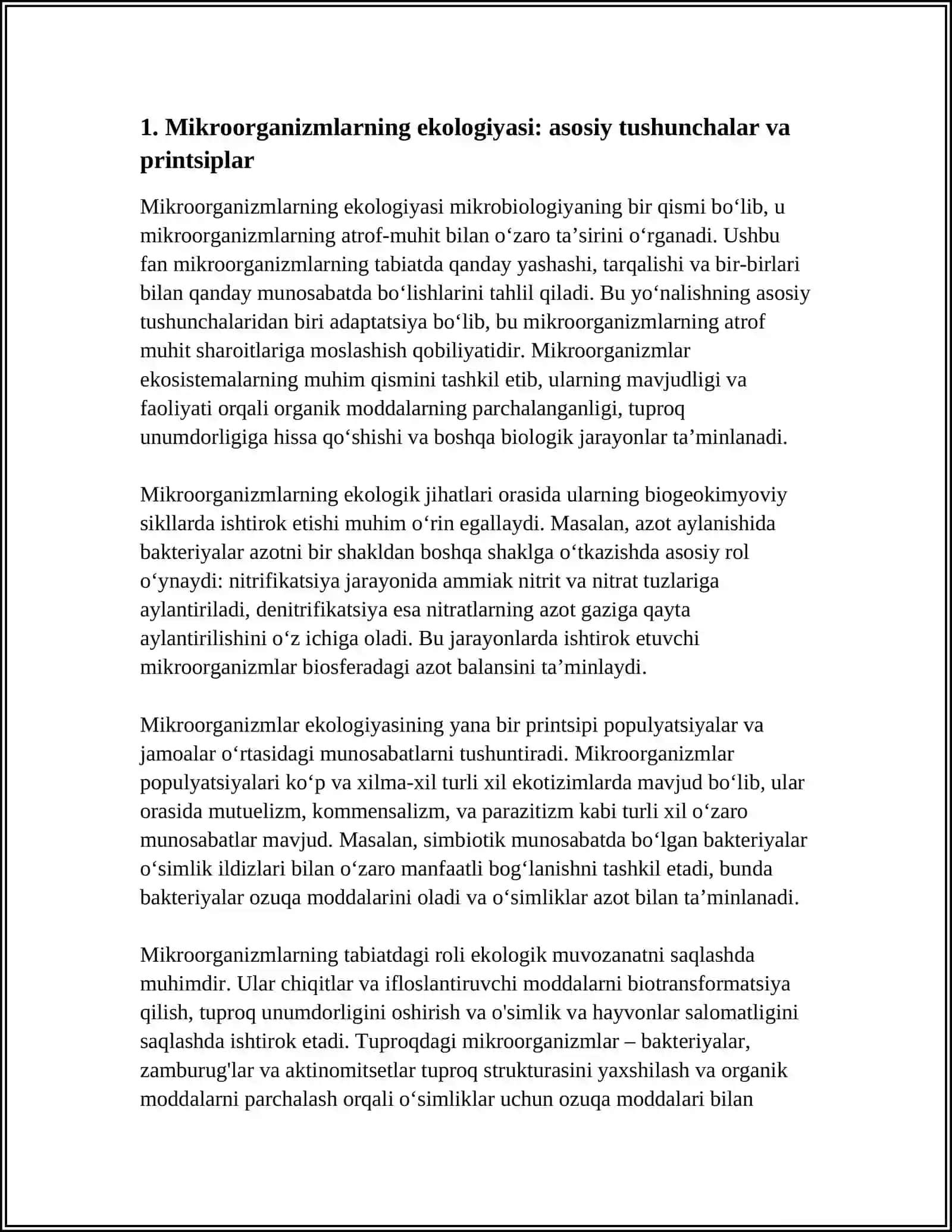 MIKROORGANIZMLAR EKOLOGIYASI. INSON TANASINING NORMAL MIKROFLORASI VA UNING AHAMIYATI VA VAZIFALARI. DISBAKTERIOZLAR 3
