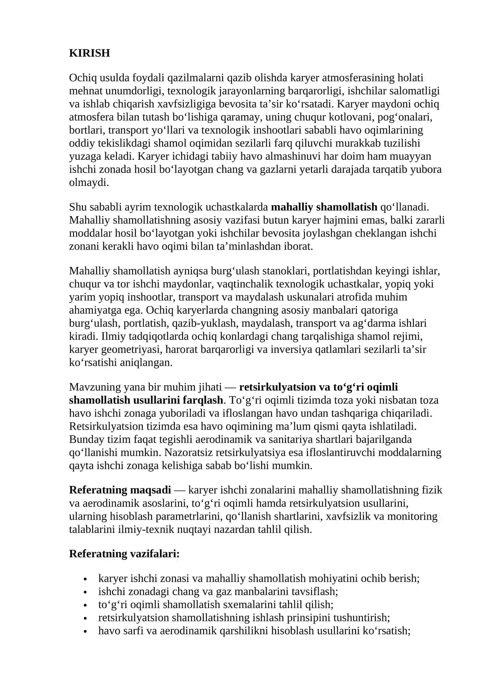 Karyer ishchi zonalarini mahalliy shamollatish (retsirkulyatsion va to‘g‘ri oqimli usullar) 3