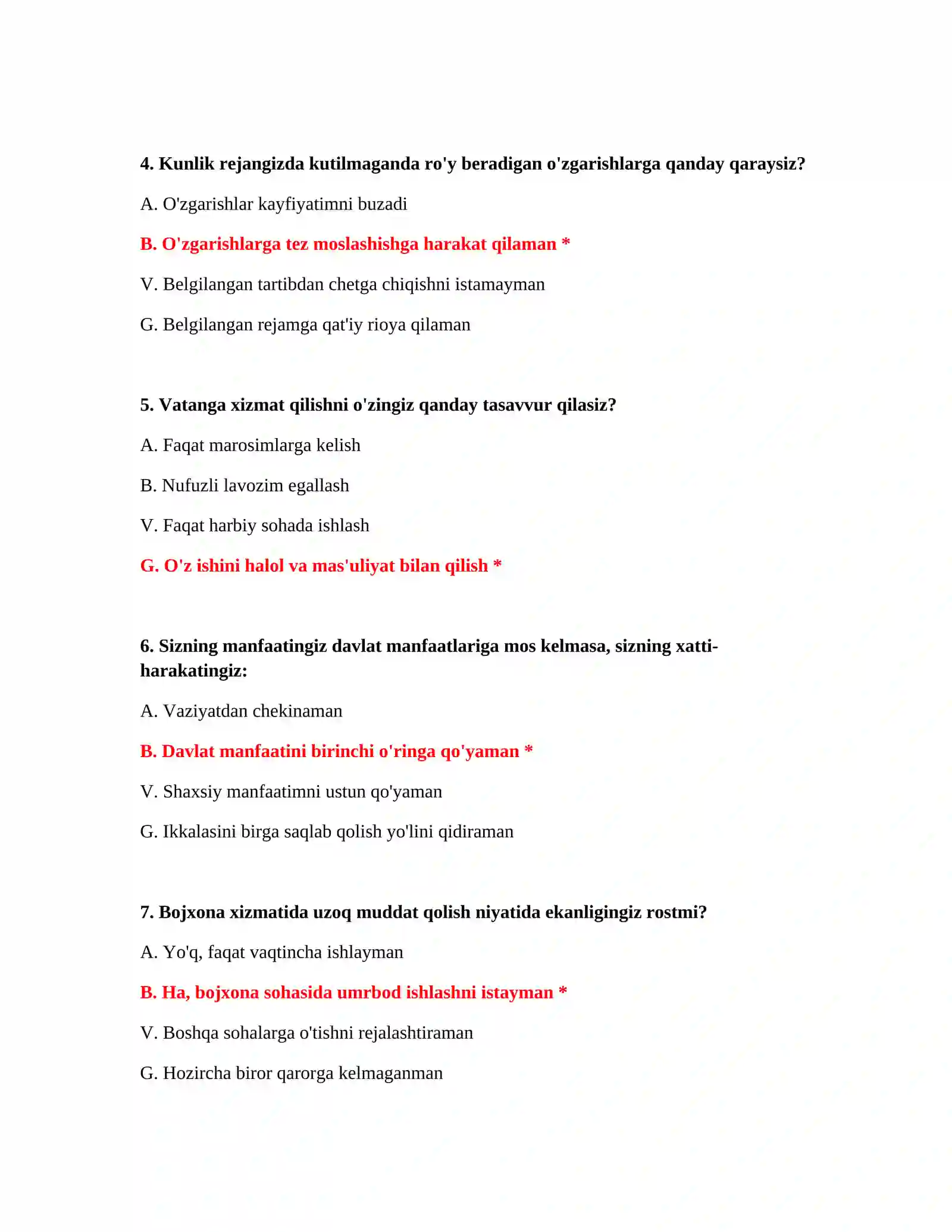 Bojxona ishga kirish uchun muhim testlar 3