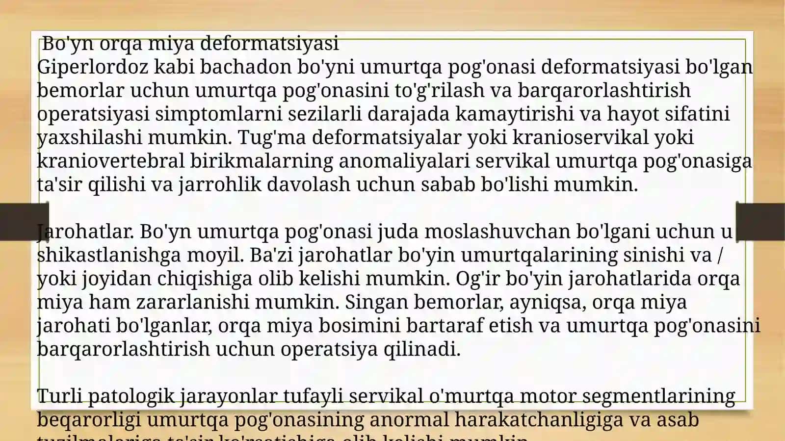 Bo'yin umurtqa po'g'onasini jarrqarorligi operatsiyasi 3