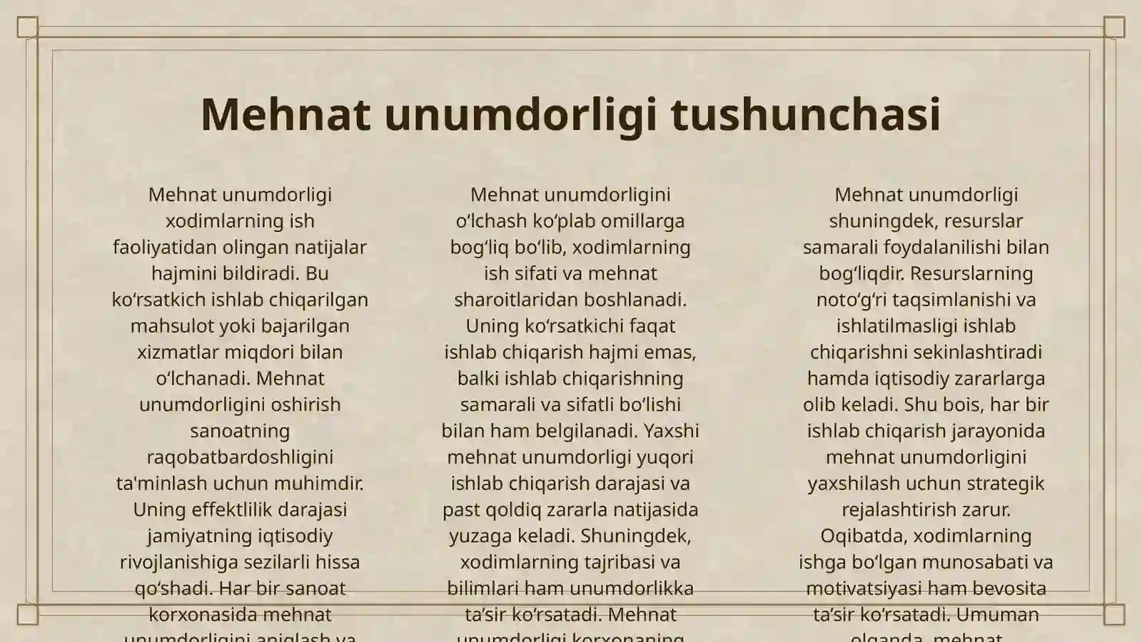 SANOAT ISHLAB CHIQARISH XODIMLARI MEHNAT UNIMDORLIGIGA TASIR ETUVCHI OMILLAR VA ULARNI TAHLILI 3