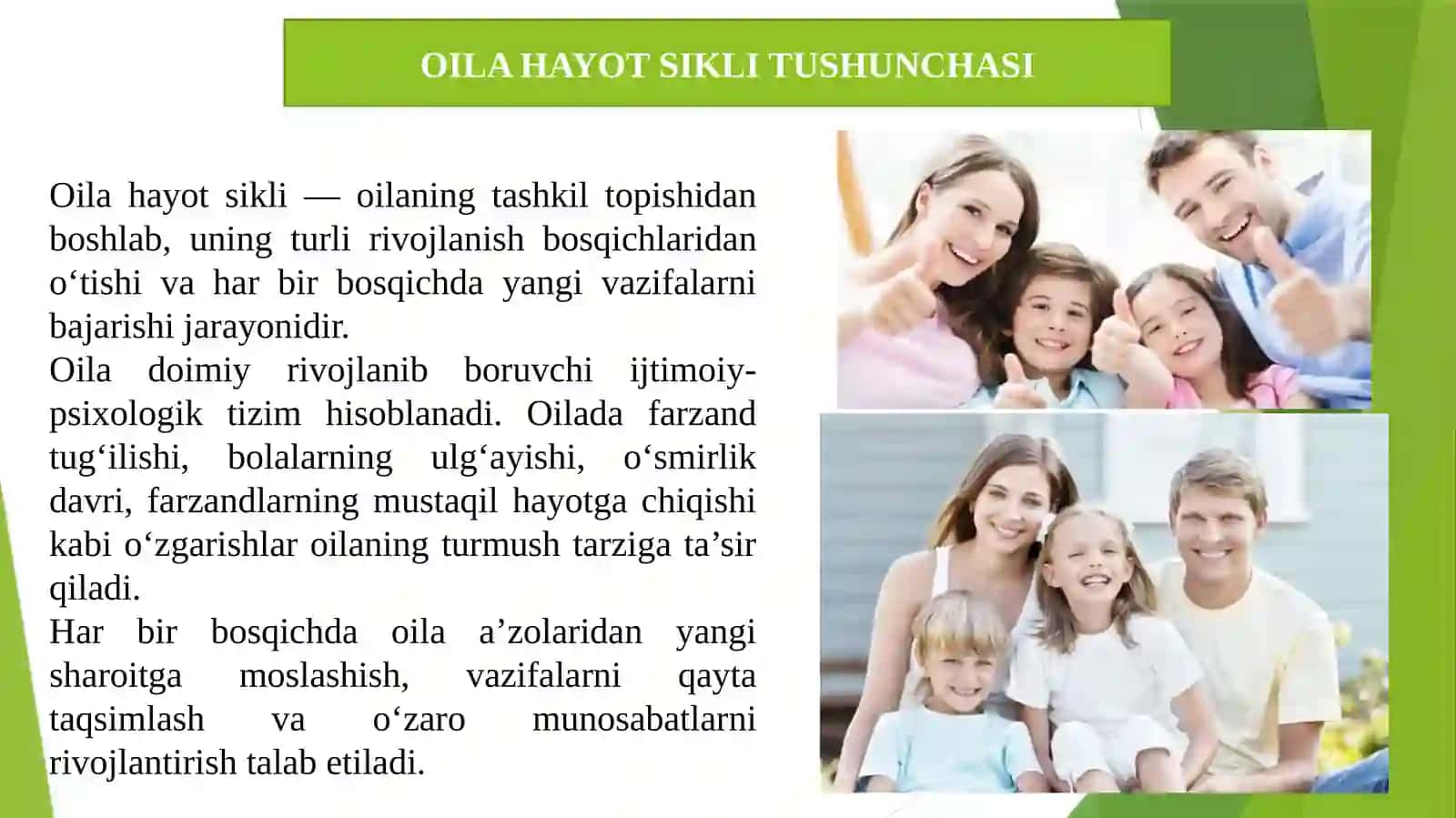 Oila hayot siklini amaliy o'rganish; oilaviy rollar, muloqot xususiyatlari va rivojlanish bosqichlaridagi inqirozlarni aniqlash.pptx 3