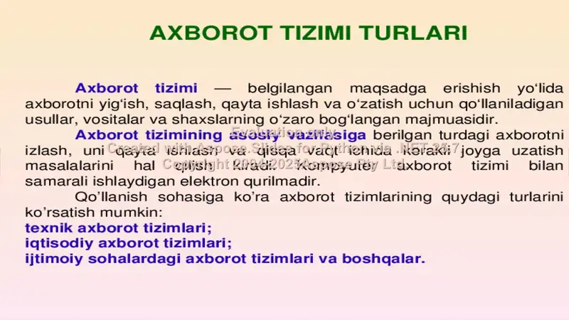 Axborot tizimlar tasnifi 3
