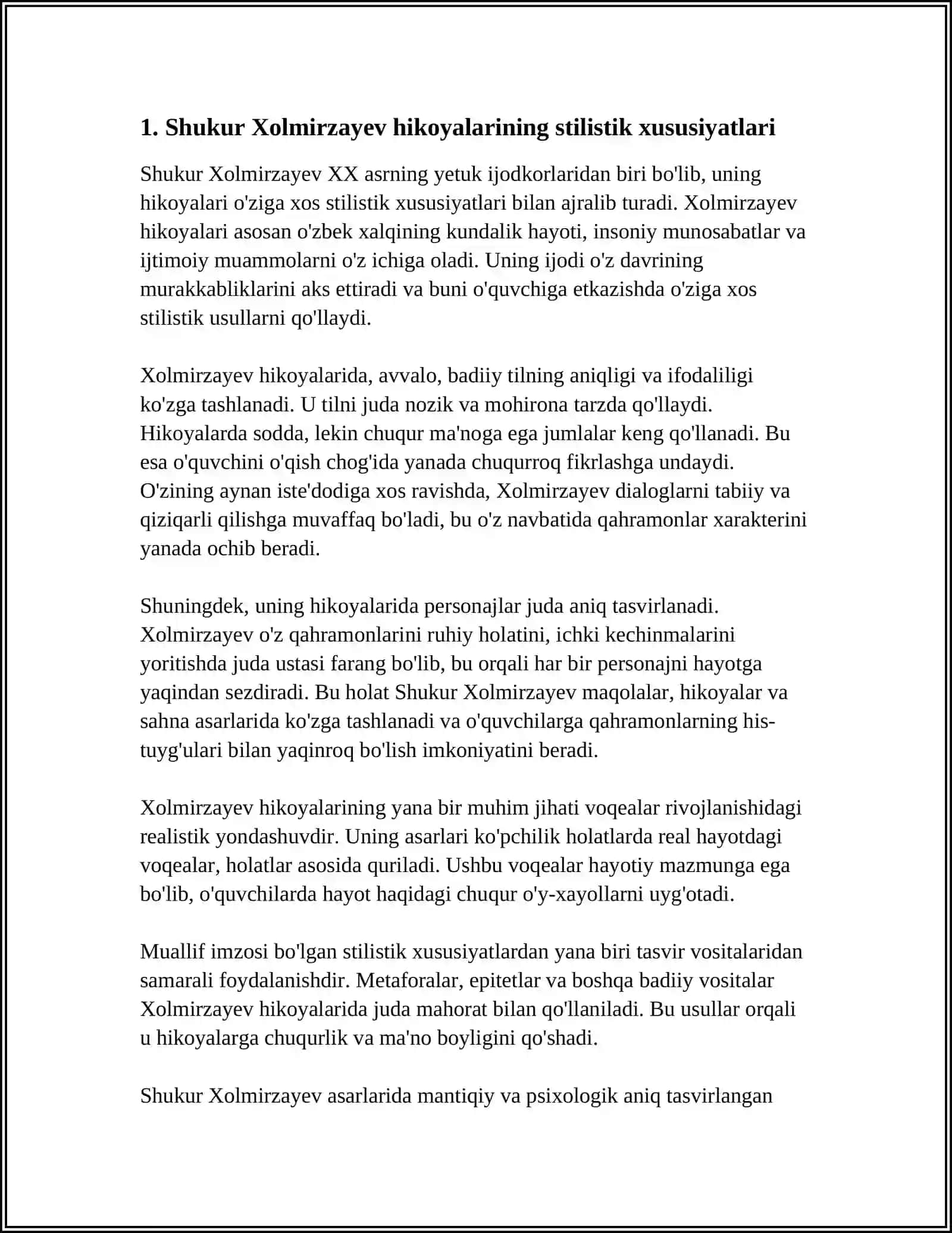 SHUKUR XOLMIRZAYEV HIKOYALARINING RITMIK MUQOYASASI 3