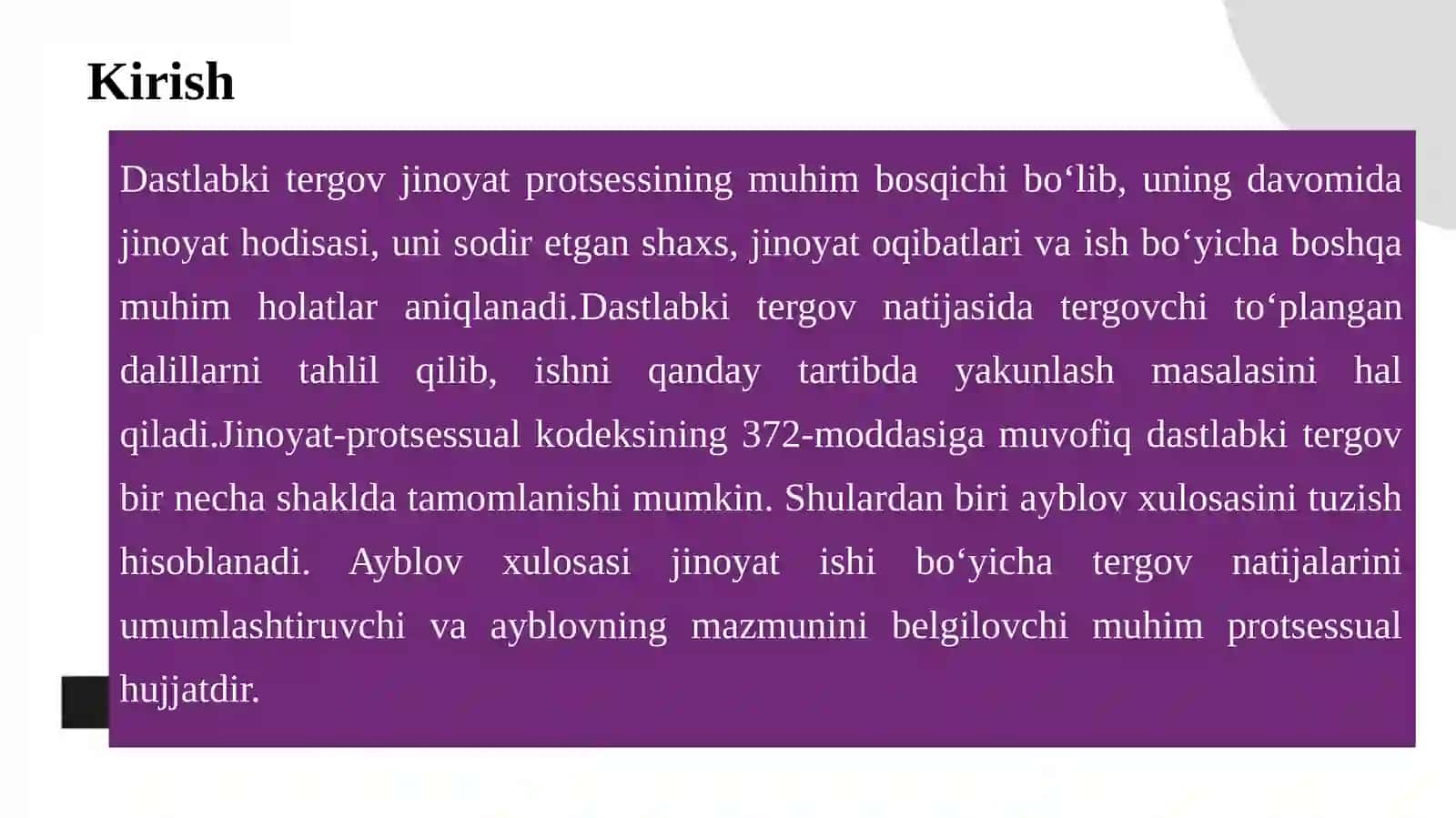 Dastlabki tergovni ayblov xulosasini tuzish bilan tamomlash 3
