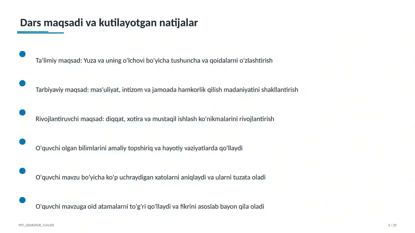 Yuza va uning o'lchovi (3-sinf) 3