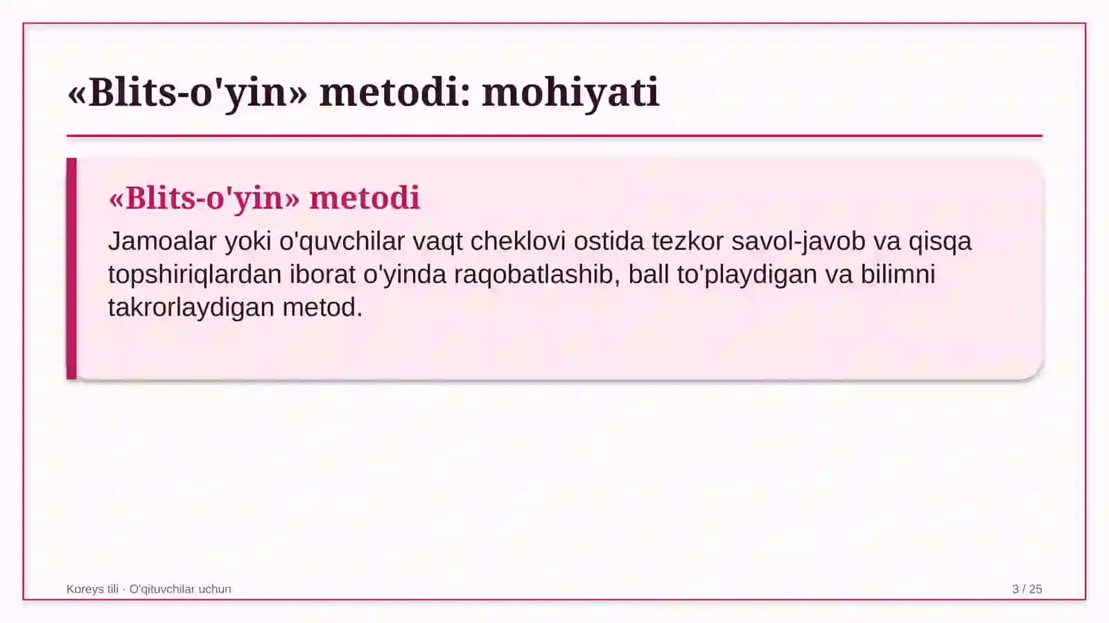 koreys tili darslarida blits o'yin metodidan foydalanish 6186 3