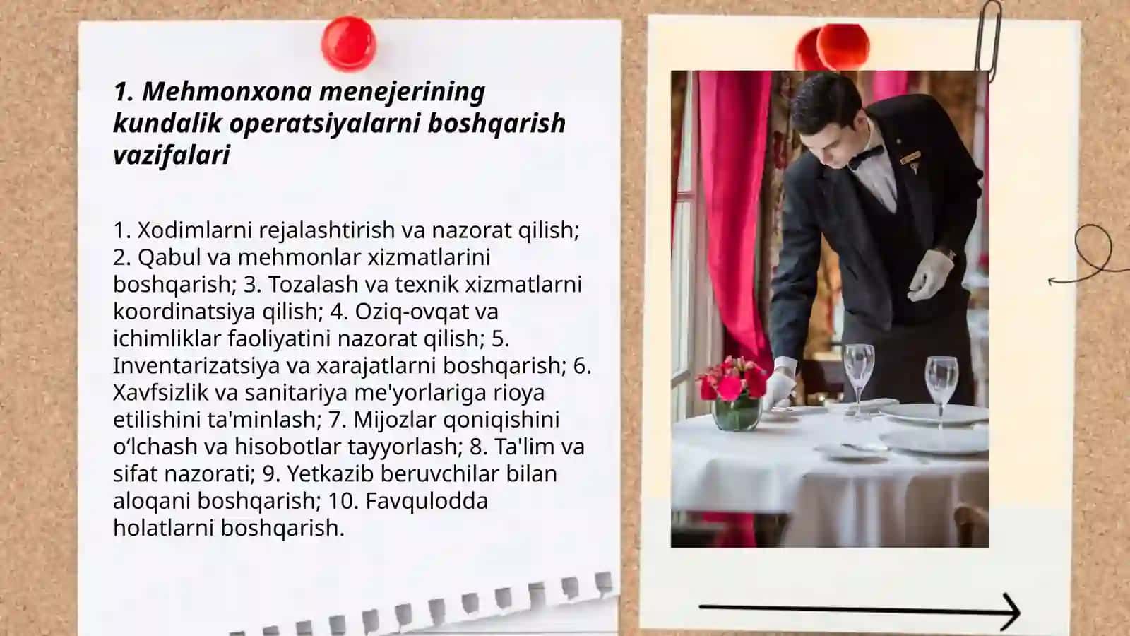 Mehmonxona menejerining vazifalari va 3