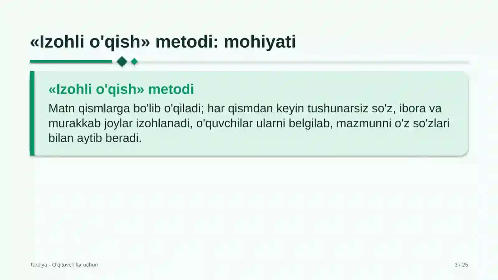 tarbiya darslarida izohli o'qish metodidan foydalanish 6017 3