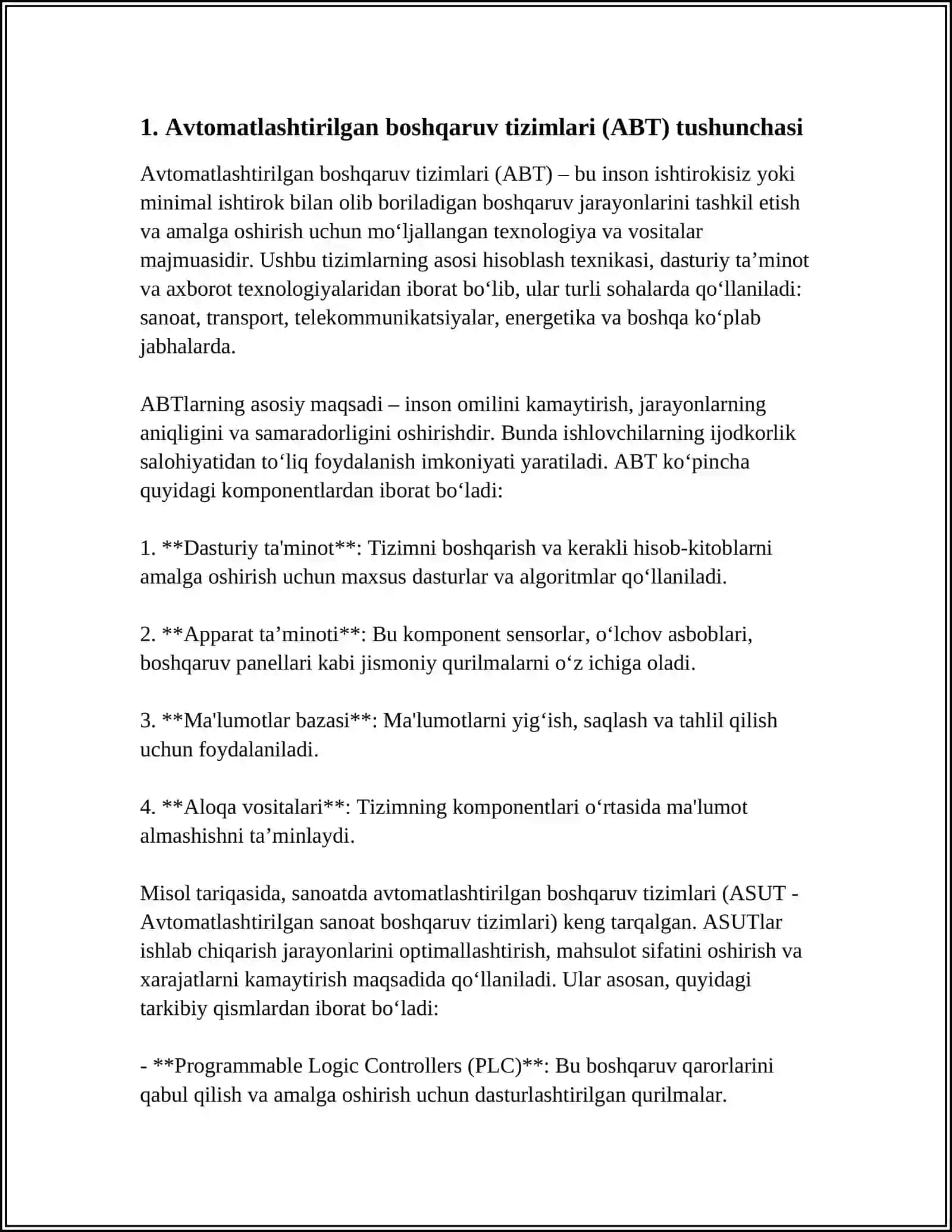 KICHIK HAJMDAGI NAZORAT QILINAYOTGAN PARAMETRLARGA EGA BO'LGAN TEXNOLOGIK QURILMALARNING ABT LARI 3
