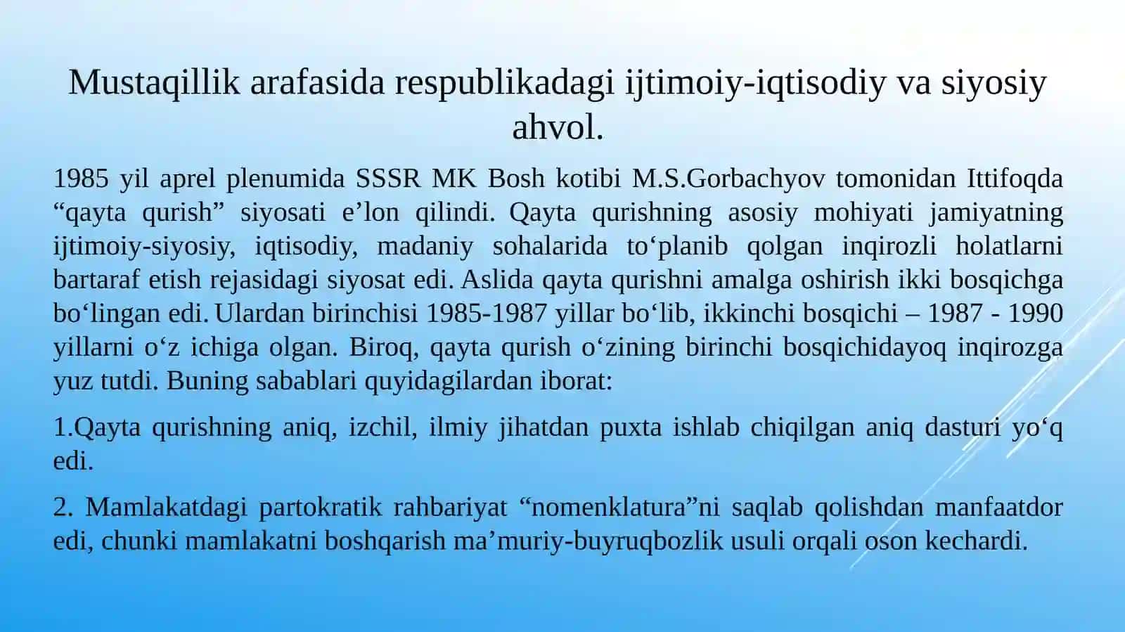 Mavzu: MUSTAQIL O‘ZBEKISTON RESPUBLIKASINING siyosiy islohatlari TARIXIY AHAMIYATI 3