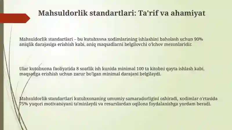 Mahsuldorlik standartlari: Ta'rif va ahamiyat 3
