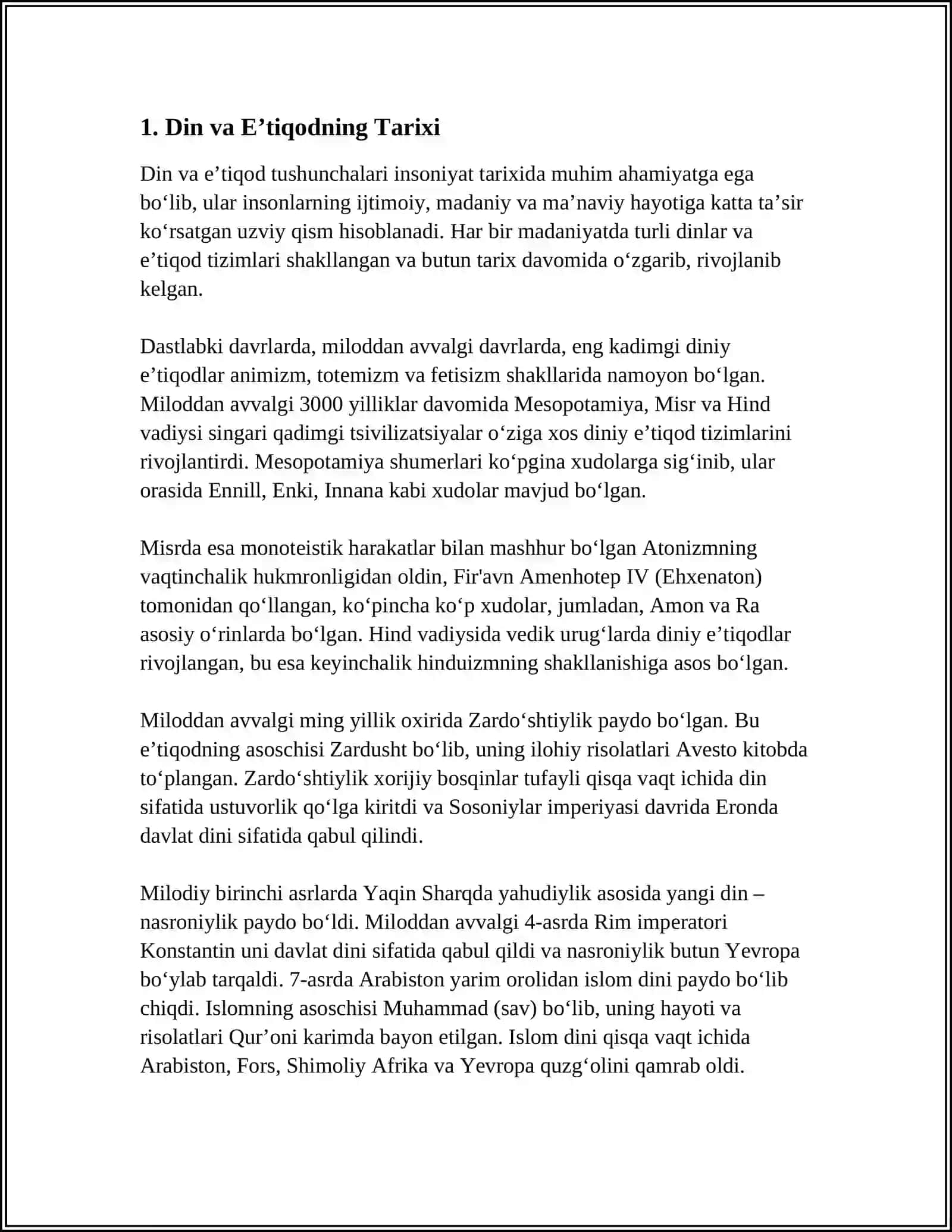 DIN, E’TIQOD, DINSHUNOSLIK, DUNYOVIY VA DINIY IYMON, AQIDA, ILOHIYOT, MONOTEIZM, POLETEIZM TUSHUNCHALARINING MOHIYATI 3
