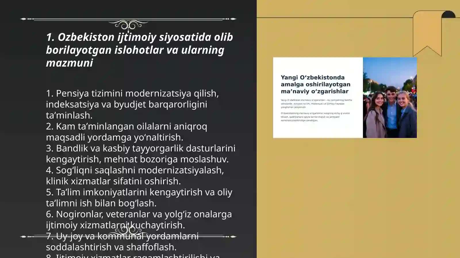 Ozbekiston ijtimoyi sohada oshiryotgan ozgarishlari mazmun va mohiyati 3