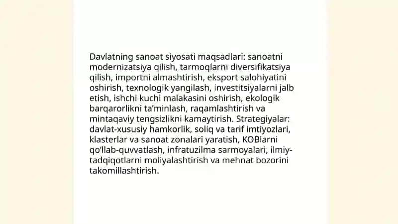 Davlatning sanoat va transportini rivojlantirish boʻyicha iqtisodiy siyosat 3
