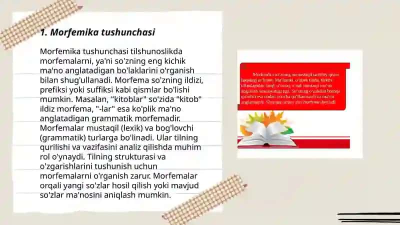 Morfemika bo'limini o'qitish yuzasidan dars ishlanma 3