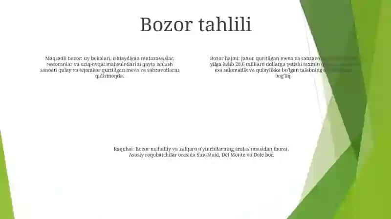 Meva Va Sabzavotlarni Qurutish Biznes Reja 3