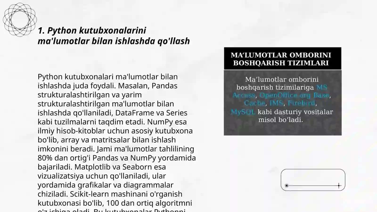 Python kutubxonalarini ma'lumotlar bilan ishlashda qo'llash 3