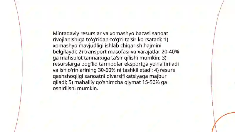 Mintaqalarda sanoat tarmog'ining rivojlanish xususiyatlari 3