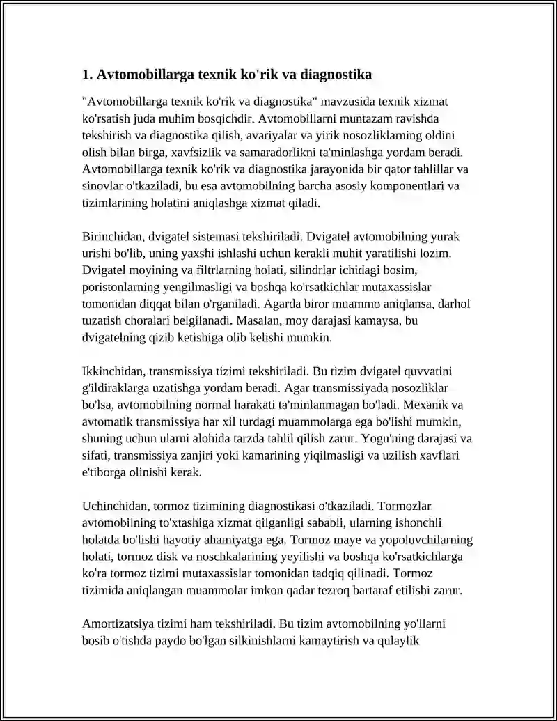 AVTOMOBILLARGA TEXNIK XIZMAT KÓRSATISH 3