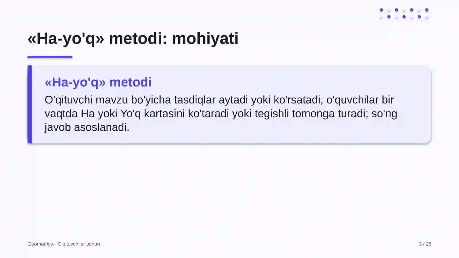 geometriya darslarida ha yo'q metodidan foydalanish 2667 3